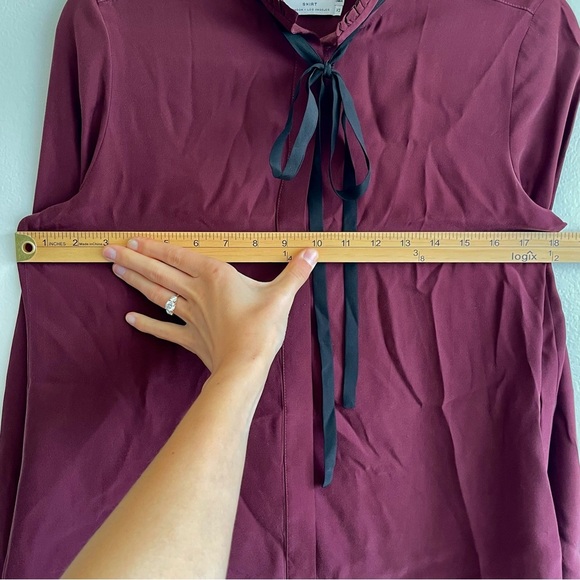 Frame Ruffle Neck Contrast Tie Silk Blouse XS burgundy Edwardian renaissance red - Picture 10 of 14